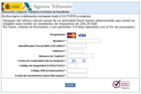 Formulario de la estafa Formulario de la estafa